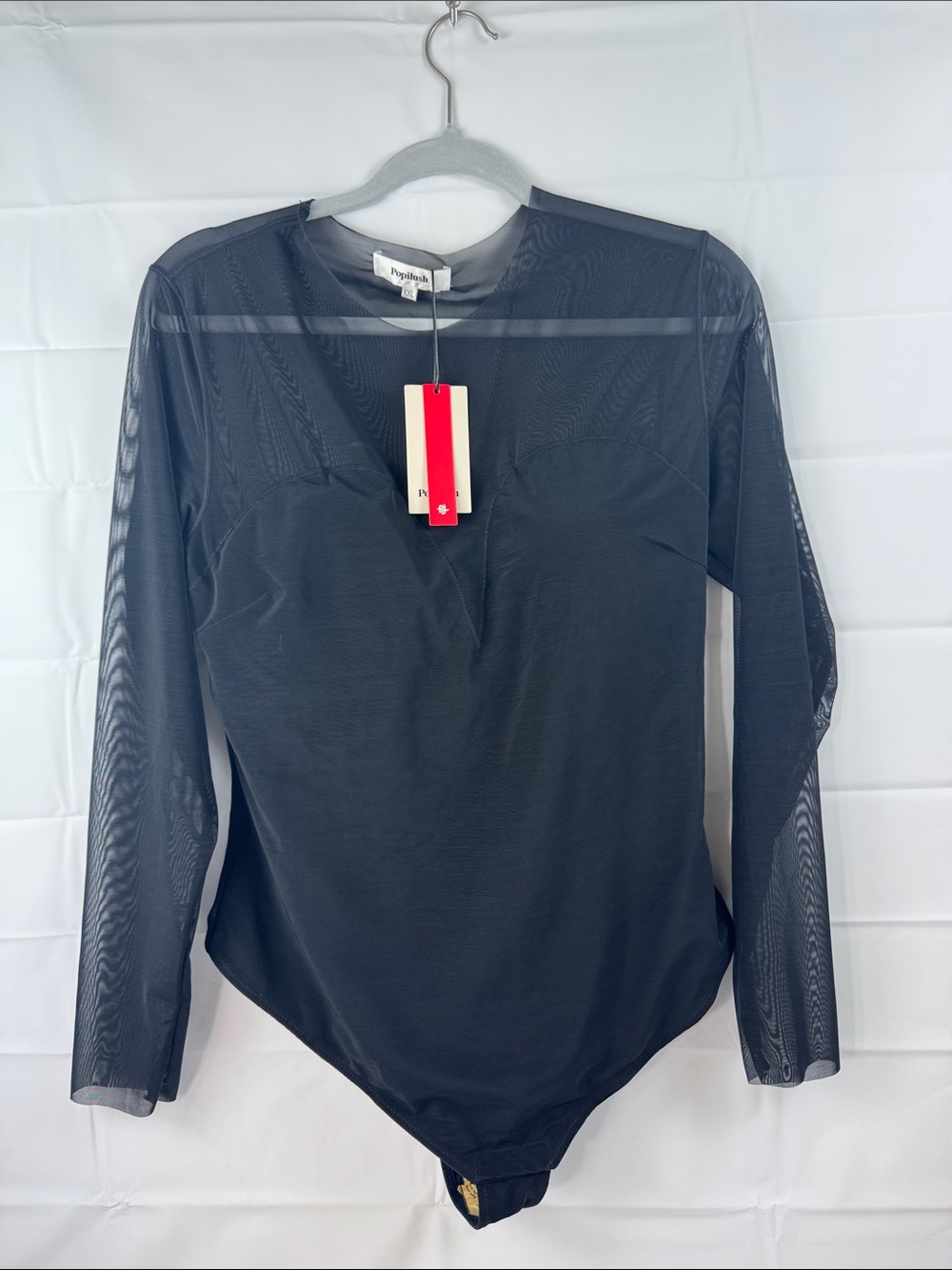 Popilush Black Sheer Mesh Long‎ Sleeve Shapewear Bodysuit XXL NWT